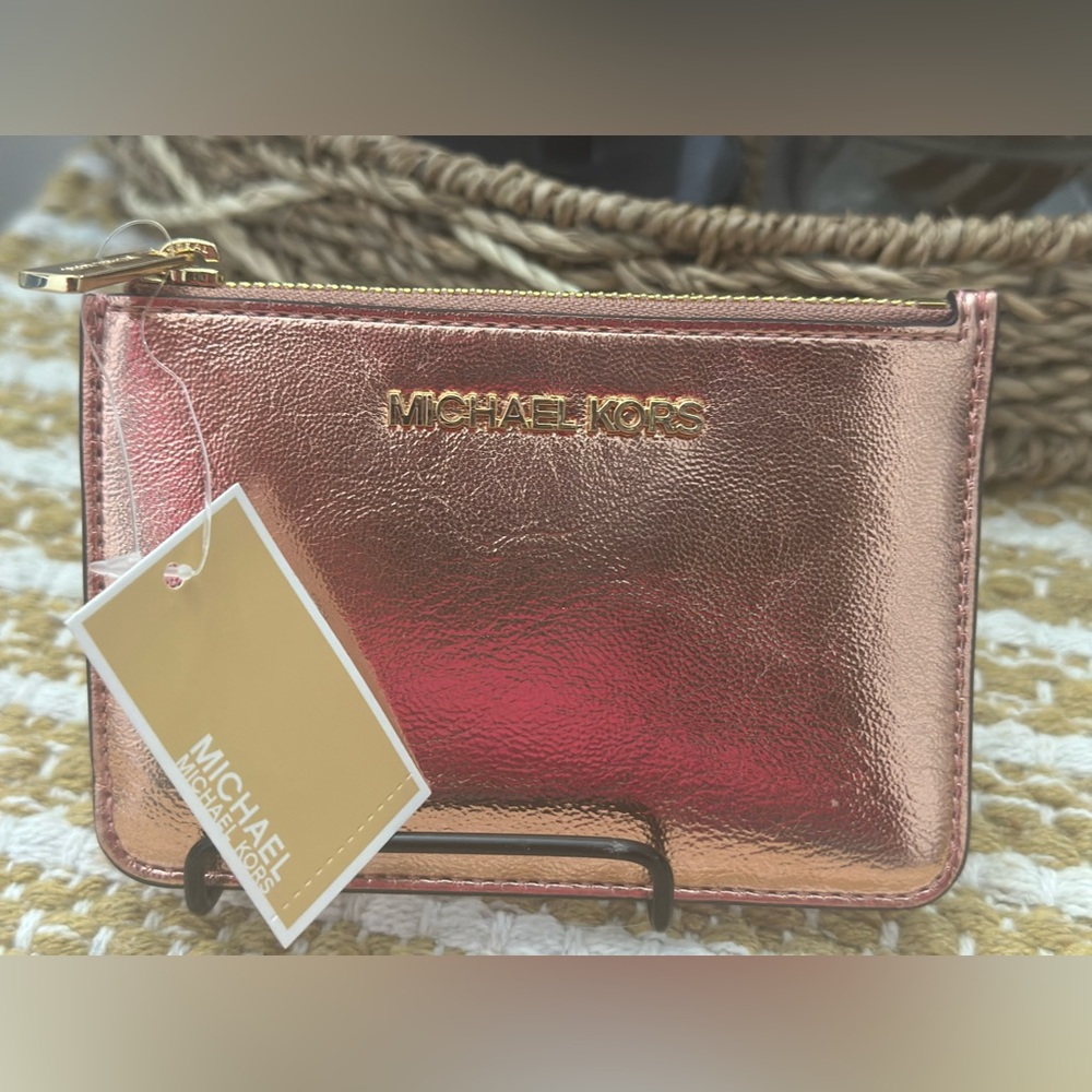 Michael Kors Jet Set Travel Small Coin Pouch ID Key Holder Wallet ROSE GOLD